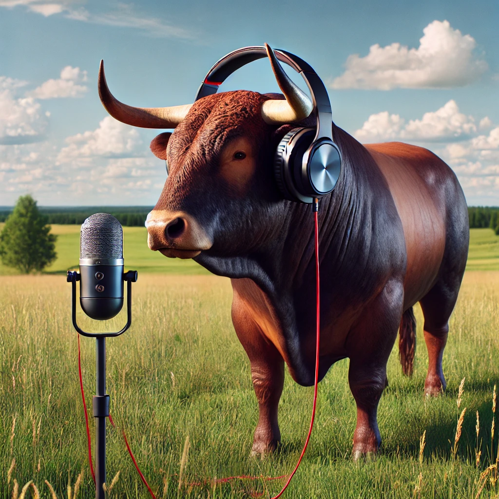 Sox Digital’s no-bullshit guide to common content creation mistakes featuring this photo: a bull in a field, hosting a podcast. Because why not?